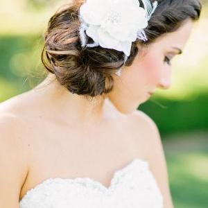 White Wedding Hair Accessories, White Bridal..