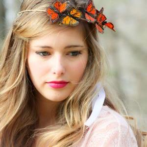 Gold And Red Monarch Butterfly Hair Crown,..