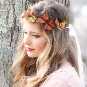 Gold And Red Monarch Butterfly Hair Crown,..