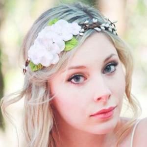 white flower hair crown, bridal flo..