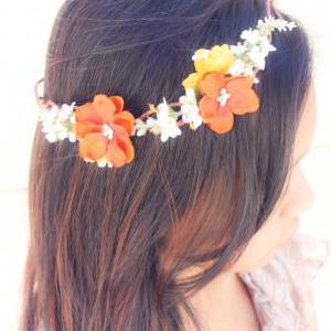 Orange Cherry Blossom Hair Crown, Fall Bridal..