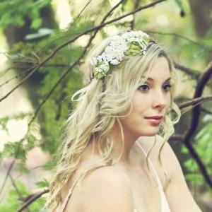 White Bridal Flower Crown, Wedding Hair..