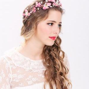 Pink Flower Crown, Wedding Headpiece, Flower..