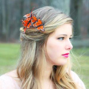 Butterfly Hair Comb, Orange Monarch Hair Comb