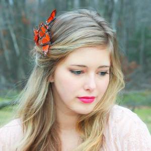 Butterfly Hair Comb, Orange Monarch Hair Comb
