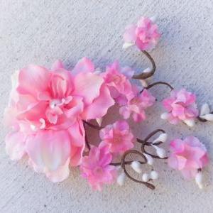 pink cherry blossom hair clip, brid..
