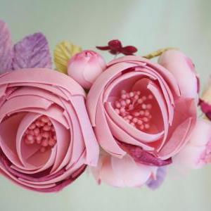 Pink Floral Crown, Bridal Flower Hair Crown,..