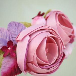 Pink Floral Crown, Bridal Flower Hair Crown,..