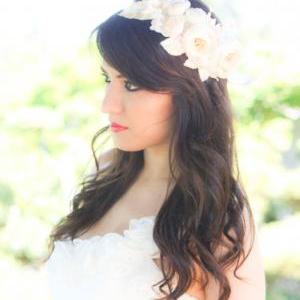 Ivory Bridal Flower Hair Crown, Woodland Wedding,..