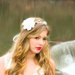 Bridal Flower Headpiece, Bridal Hair Crown, White..