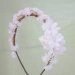 white blossom flower crown, bridesm..