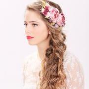 bridal flower hair crown, woodland wedding, pink flower, milinery flowerwedding hair accessories