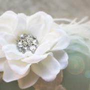 Bridal clip, wedding accessories, flower clips creamy gardenia with vintage rhinestone