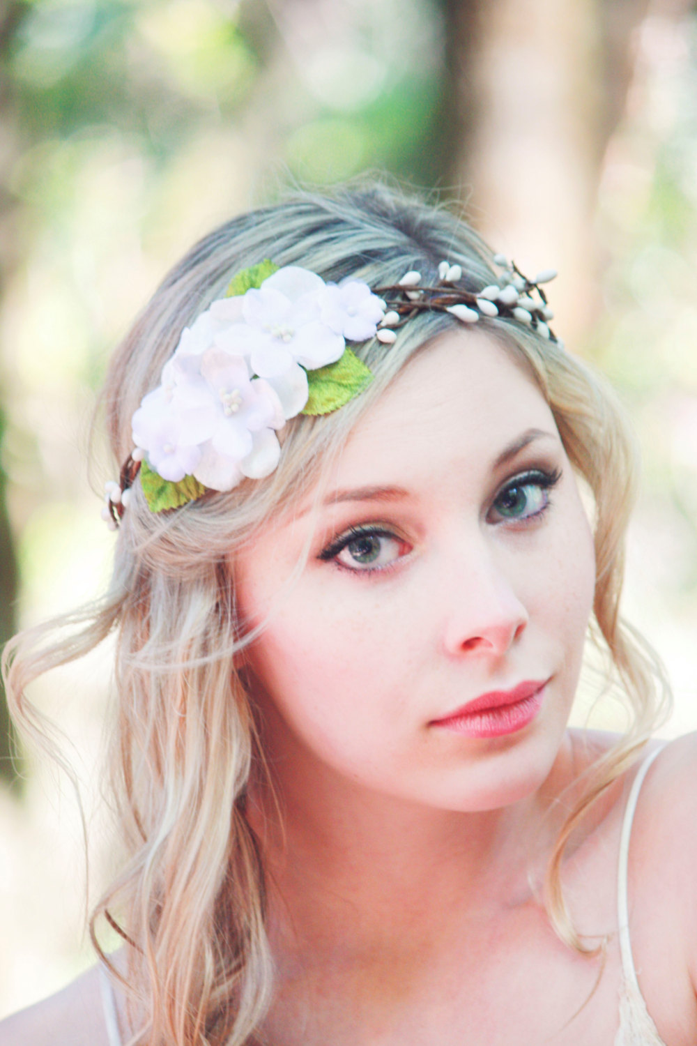 white bridal flower crown