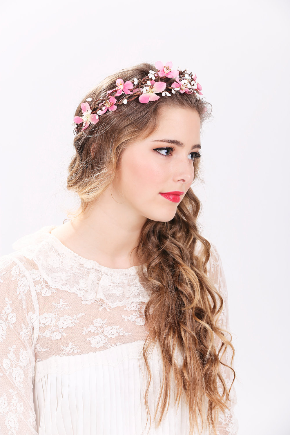 Pink Flower Crown, Wedding Headpiece 