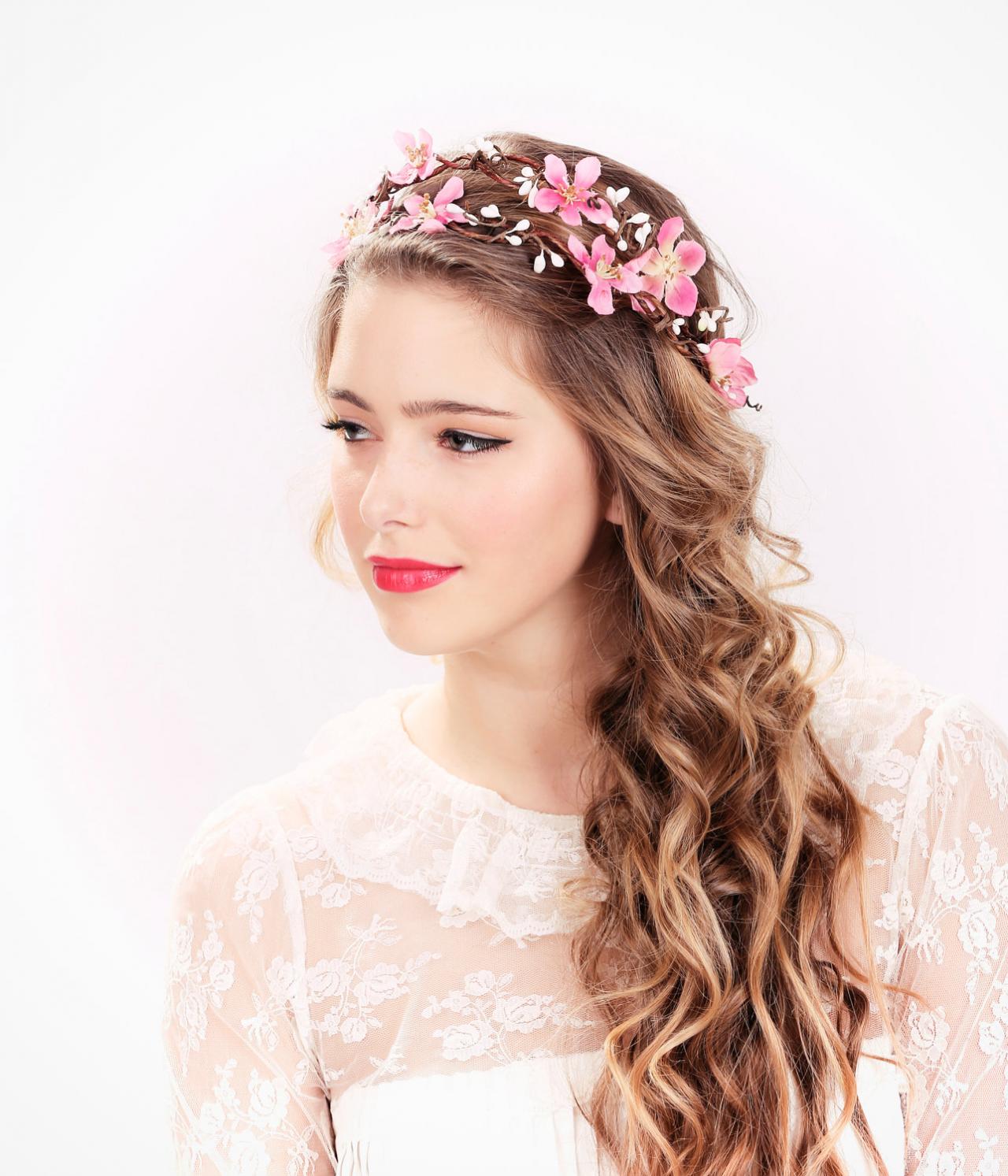 Pink Flower Crown, Wedding Headpiece, Flower Crown, Bridal Headband