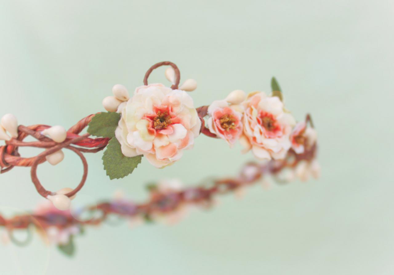 peach blossom flower crown, bridesmaid headpiece, floral head piece