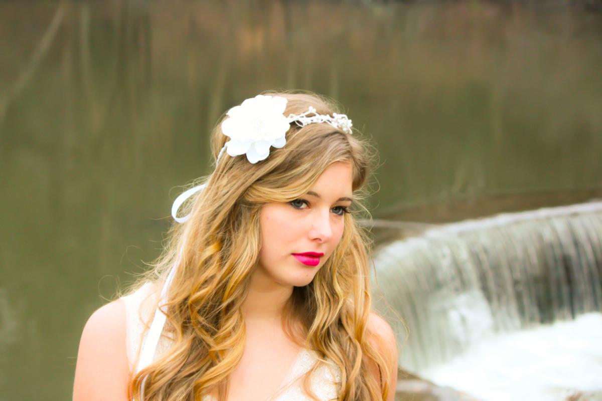 Lady Flower Fairy Wedding Hair Headband Crown - White Bride Party Prop Garland