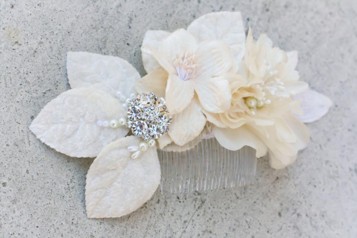 Bridal Comb With Velvet Flowers And Rhinestone