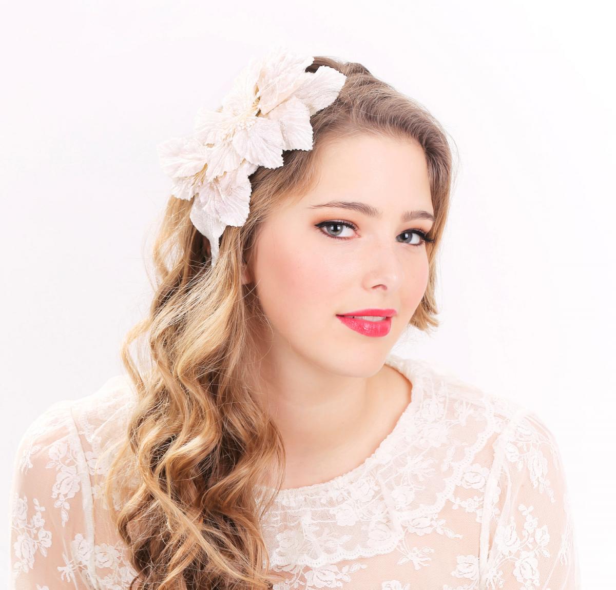 Bridal Headband, Bridal Headpiece, Wedding Hair Accessories, Wedding Headband, Ivory Flower Hair Crown