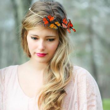 Gold and Red Monarch Butterfly hair crown, butterfly hair crown
