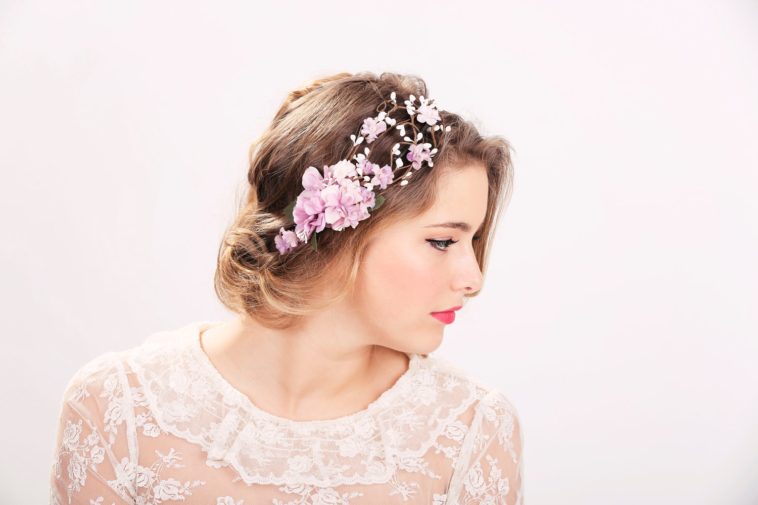 wedding accessories, bridal flower crown, wedding headpiece, head wreath in  purple, hair accessories, bridal, flower girl